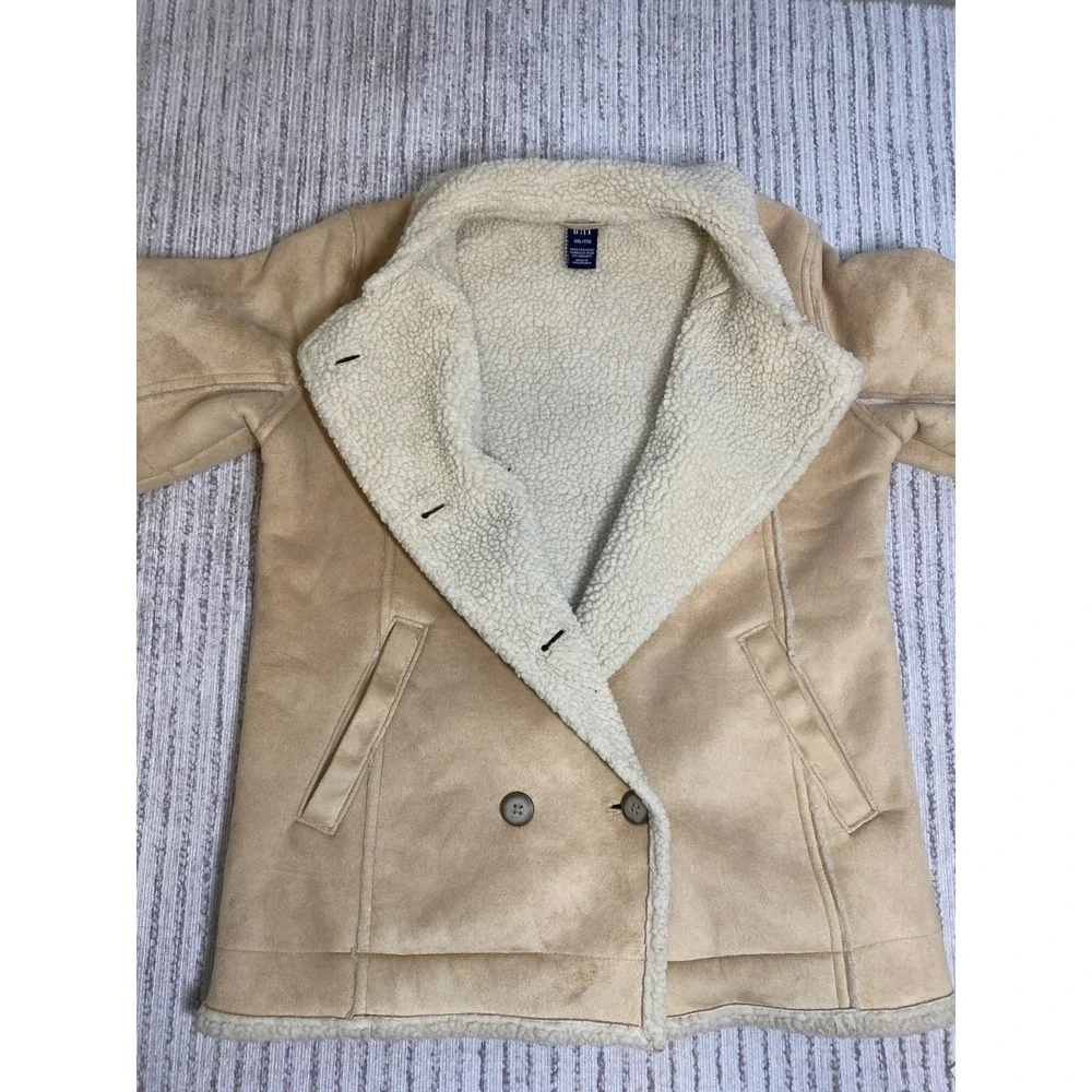 Gap Kids Tan Faux Suede Sherpa Lined Double Breasted Jacket Coat XXL 14 16